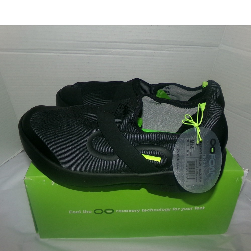 Oofos OOmg Fibre Low Mens SZ 14.0 Recovery Shoes Black Gray OOfoam Slip On